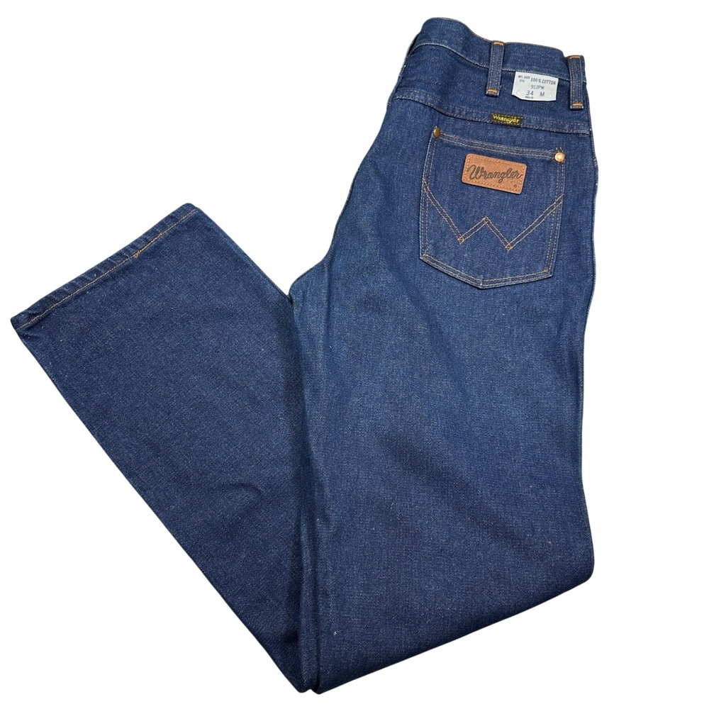 Vintage 70s Wrangler 912PW No Fault Jeans Mens 34 Dark Wash Indigo Straight Leg